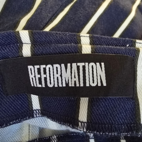 Reformation Women's Marlon High Rise Striped Cigarette Blue & White Pants Size 4 - Picture 12 of 15